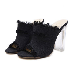 Summer New Jeans High Heels – Sexy Fish Mouth Sandals with Crystal Accents Black