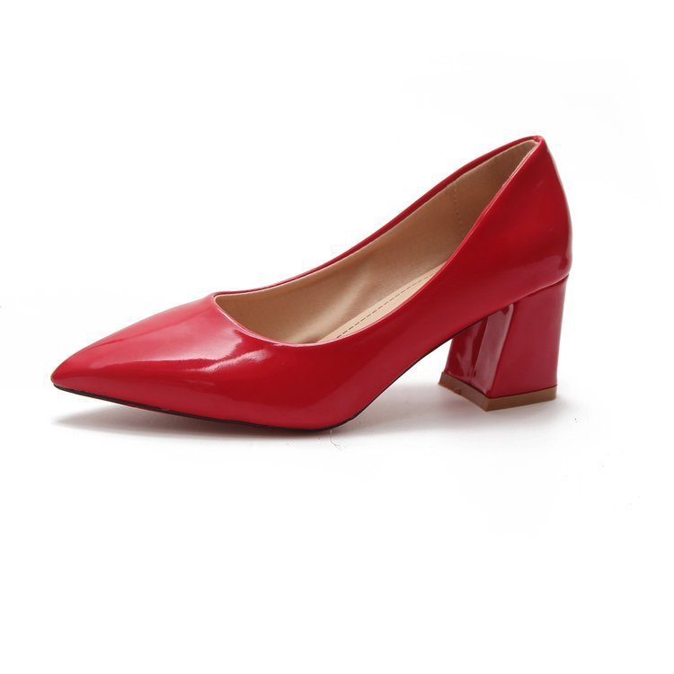 Summer New Pointed Shallow Mouth Thick Heel High Heels Red