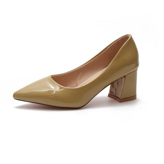 Summer New Pointed Shallow Mouth Thick Heel High Heels Yellow