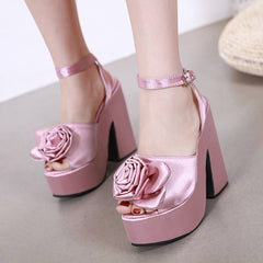 Summer New Thick Heel Waterproof Platform High Heel Pink