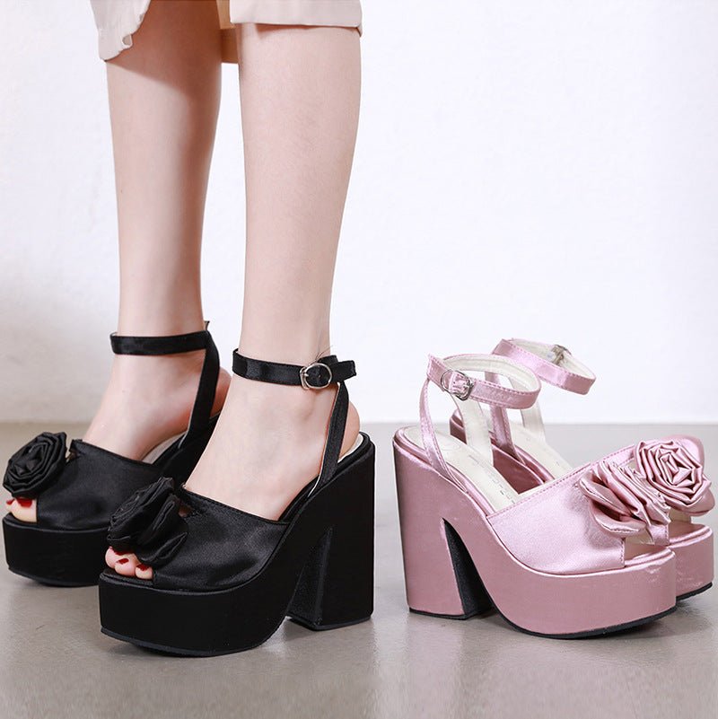 Summer New Thick Heel Waterproof Platform High Heel Black