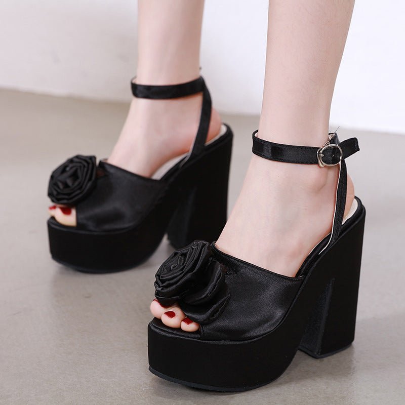 Summer New Thick Heel Waterproof Platform High Heel Black