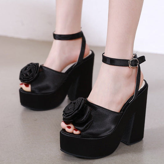Summer New Thick Heel Waterproof Platform High Heel Black