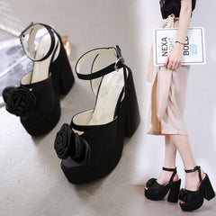 Summer New Thick Heel Waterproof Platform High Heel Black