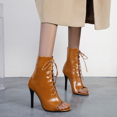 Summer Peep Toe Sandals Stiletto Heel Lace - up Denim Blue