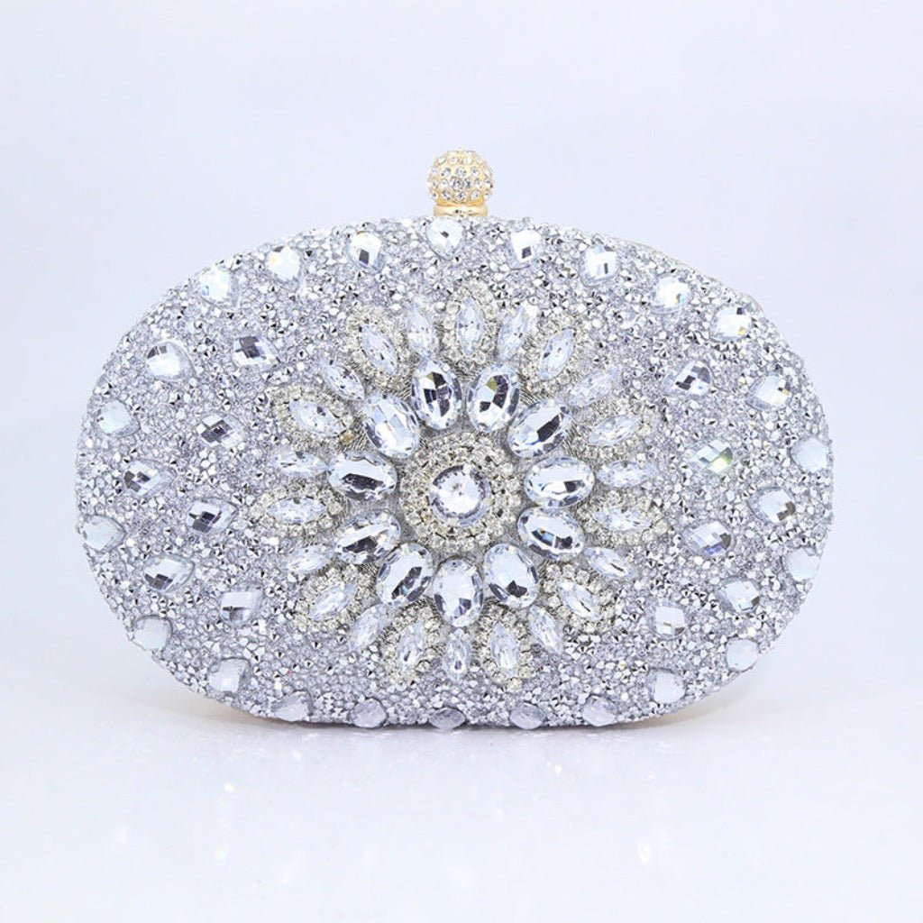 Sunflower Diamond Evening Bag: Women's Formal Dress Handbag Silver