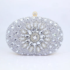 Sunflower Diamond Evening Bag: Women's Formal Dress Handbag Silver