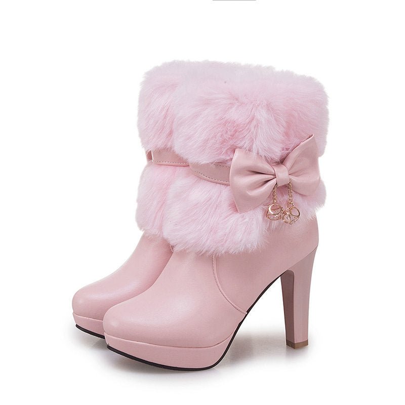 Sweet Princess Autumn And Winter Short Boots Pink