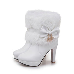 Sweet Princess Autumn And Winter Short Boots White