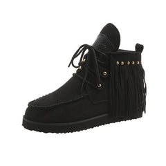 Tassel Lace - up Comfortable Flat Bottom Boots for Women Black