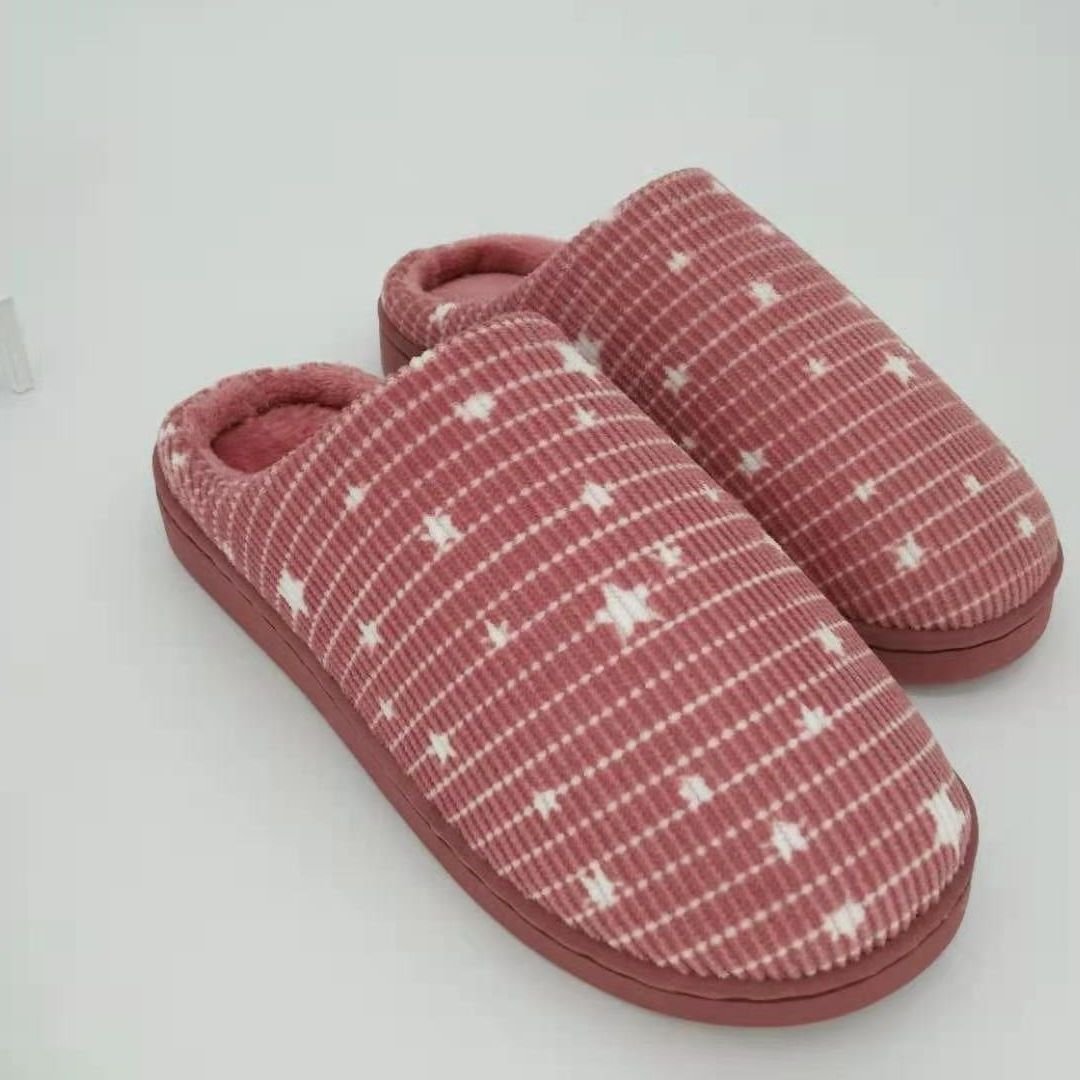 Thermal Fleece - lined Non - slip Slippers for Rainy Days Winter Bliss Leather Red Starry Style