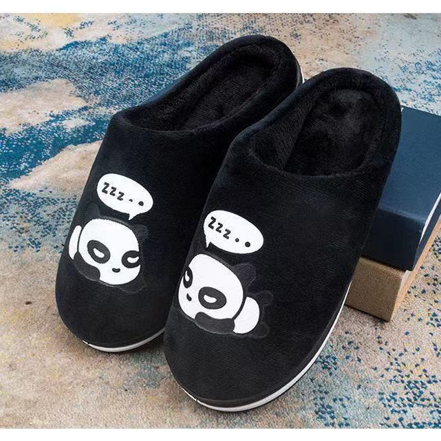 Thermal Fleece - lined Non - slip Slippers for Rainy Days Winter Bliss Panda Black