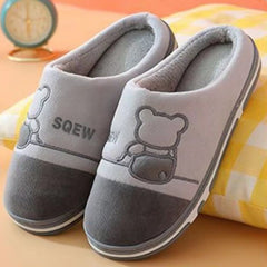 Thermal Fleece - lined Non - slip Slippers for Rainy Days Winter Bliss Gray Strap Bear Style
