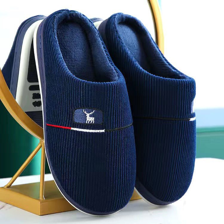 Thermal Fleece - lined Non - slip Slippers for Rainy Days Winter Bliss Simple Navy Blue Deer