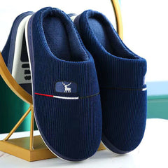 Thermal Fleece - lined Non - slip Slippers for Rainy Days Winter Bliss Simple Navy Blue Deer
