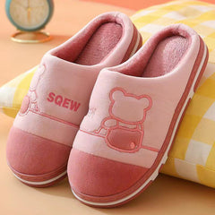 Thermal Fleece - lined Non - slip Slippers for Rainy Days Winter Bliss Leather Red Strap Bear Style
