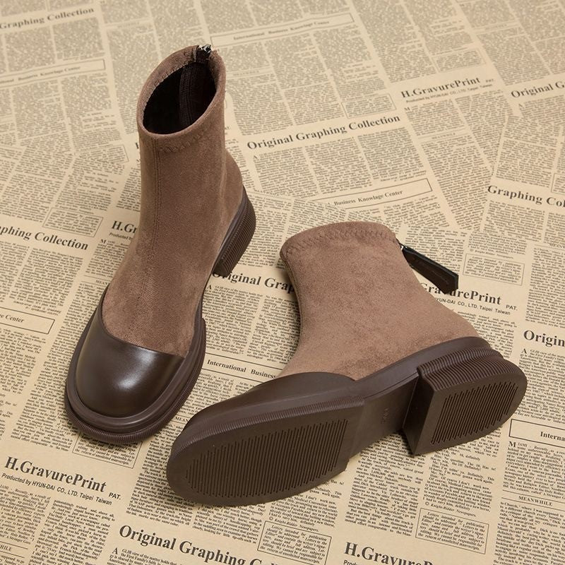 Thick Bottom Chunky Heel Martin Boots Brown