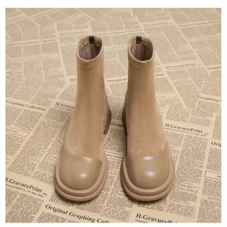 Thick Bottom Chunky Heel Martin Boots Khaki
