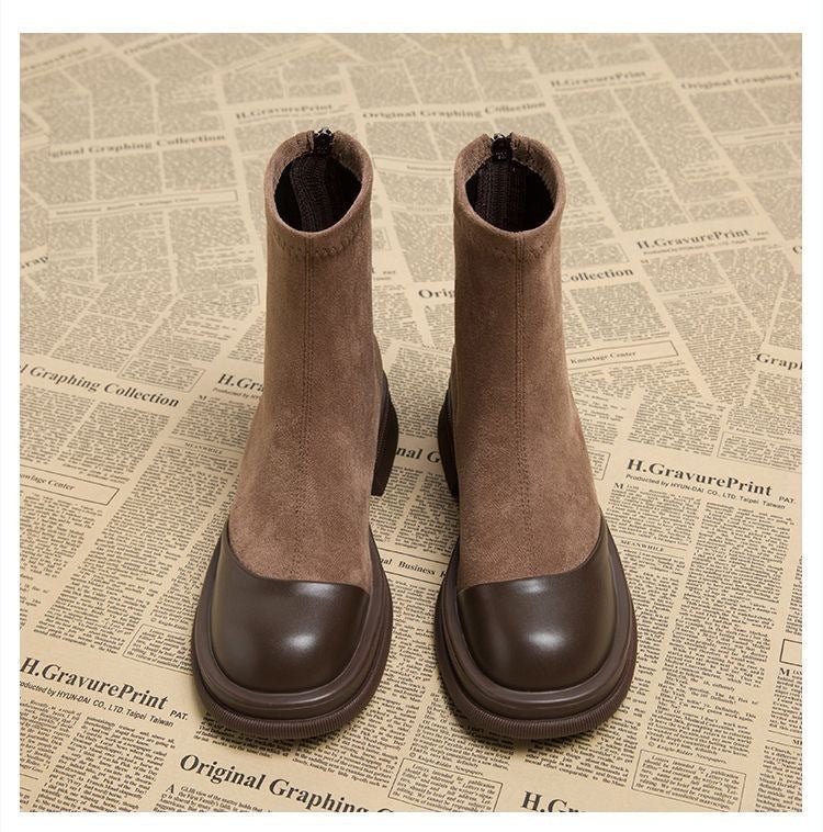 Thick Bottom Chunky Heel Martin Boots Brown