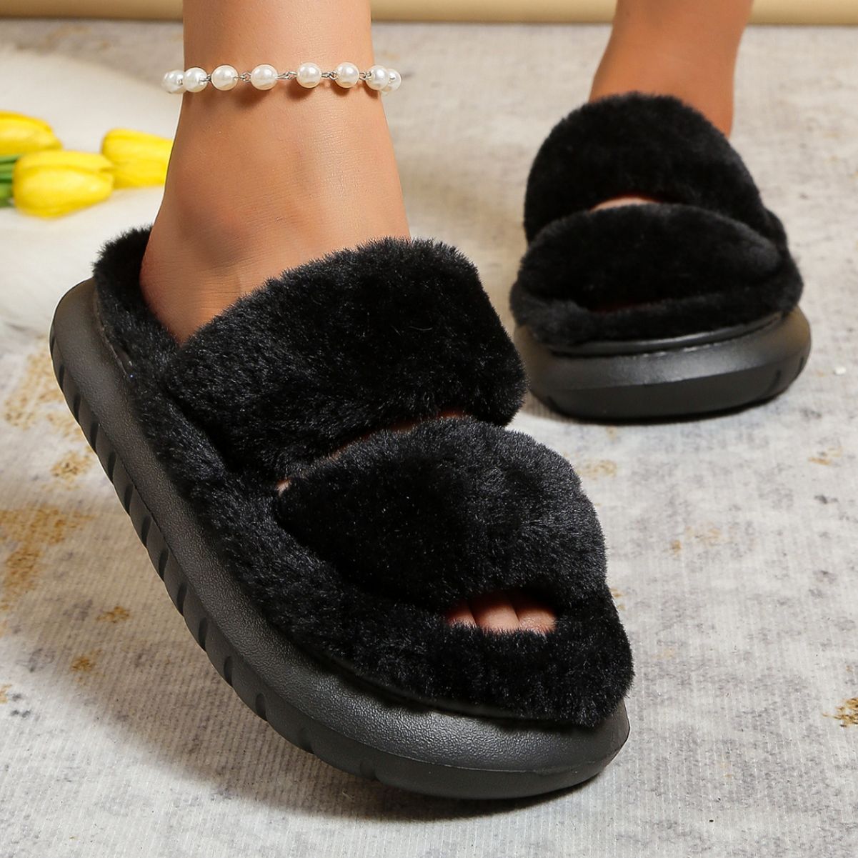 Thick Bottom Home Cotton Cloud Pampering Slippers Women Black
