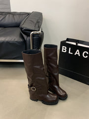 Thick Bottom Small Versatile Long Boots Female Brown