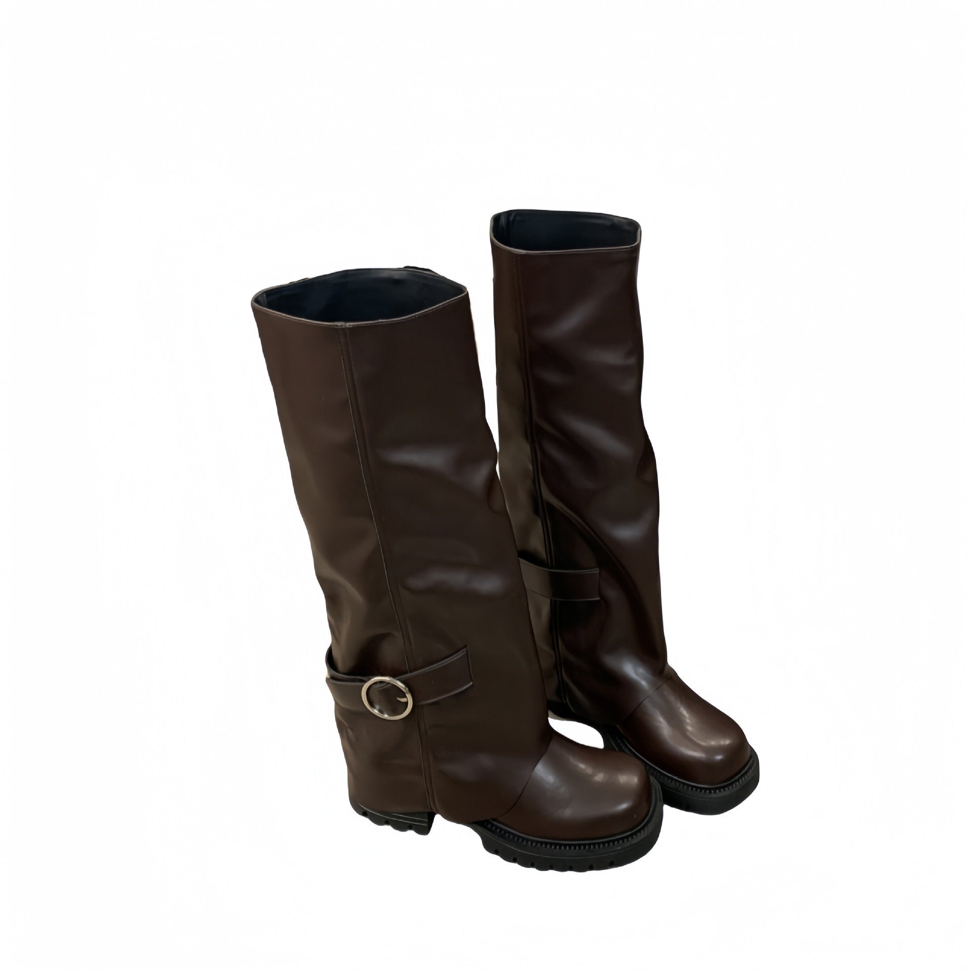 Thick Bottom Small Versatile Long Boots Female Brown