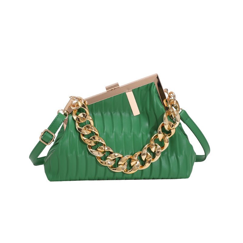 Thick Chain Portable Crossbody Shoulder Small Square Bag for Ins Fashion Green