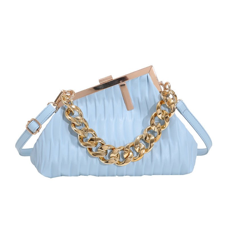 Thick Chain Portable Crossbody Shoulder Small Square Bag for Ins Fashion Blue