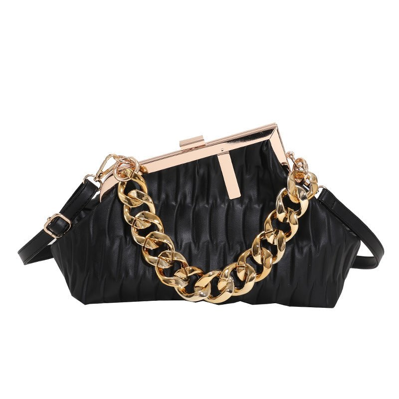 Thick Chain Portable Crossbody Shoulder Small Square Bag for Ins Fashion Black