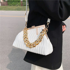 Thick Chain Portable Crossbody Shoulder Small Square Bag for Ins Fashion White