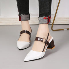 Thick - heeled Pointed High - heeled Shoes With All - match Sandals White