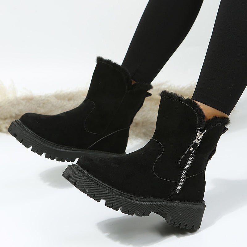 Thick Plush Snow Boots Women Faux Suede Non - slip Winter Shoes Black