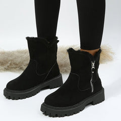 Thick Plush Snow Boots Women Faux Suede Non - slip Winter Shoes Black