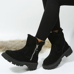 Thick Plush Snow Boots Women Faux Suede Non - slip Winter Shoes Black