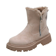 Thick Plush Snow Boots Women Faux Suede Non - slip Winter Shoes Khaki