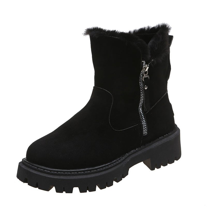 Thick Plush Snow Boots Women Faux Suede Non - slip Winter Shoes Black