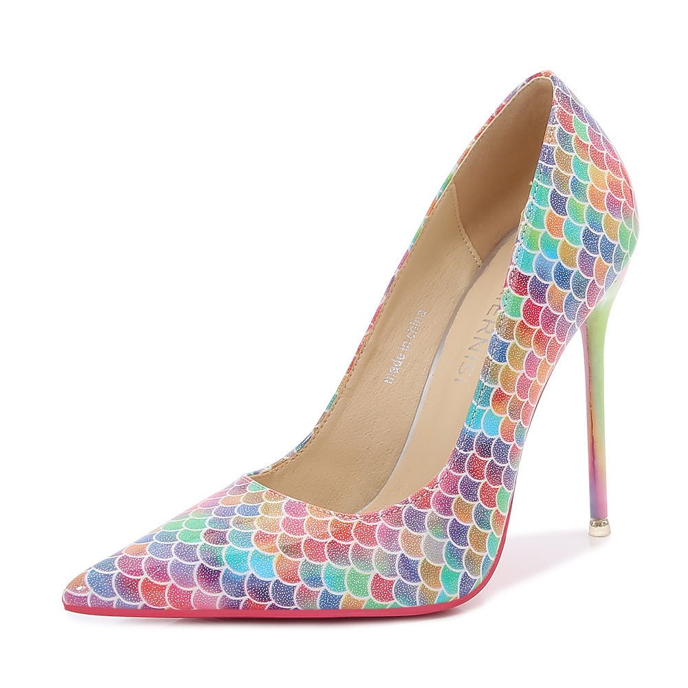 Thin Heel Pointed High Heel Shoes Large Fairy Style Banquet Black