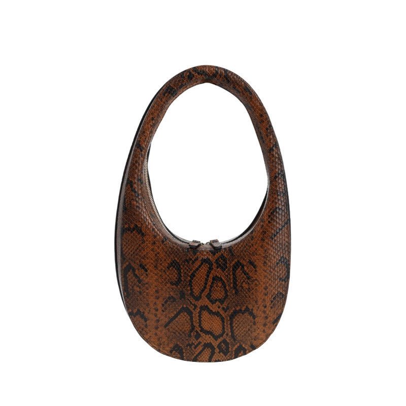Three - Dimensional Egg - Shaped Snake Print Clutch Brown