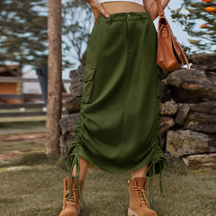 Timeless American Denim Midi Skirt Mid - Length Skirt for Your Wardrobe Army Green
