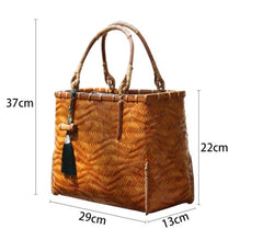 Travel Handbag with Bamboo Woven Touch for Women Large enamel bag
