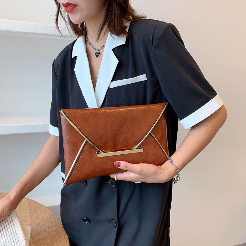 Trendy Envelope Solid Color Casual Clutch Brown
