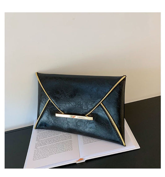 Trendy Envelope Solid Color Casual Clutch Black