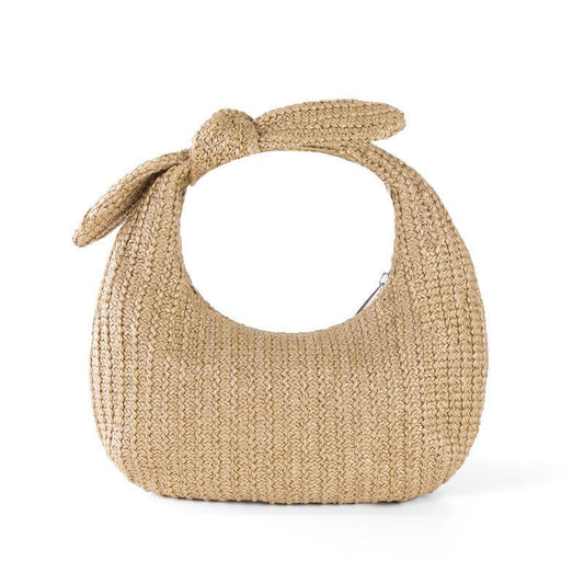 Vacation Style Bow Straw Handbag Clutch Apricot
