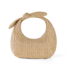 Vacation Style Bow Straw Handbag Clutch Apricot