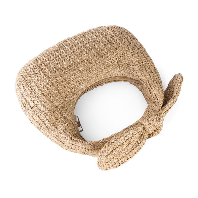 Vacation Style Bow Straw Handbag Clutch Apricot