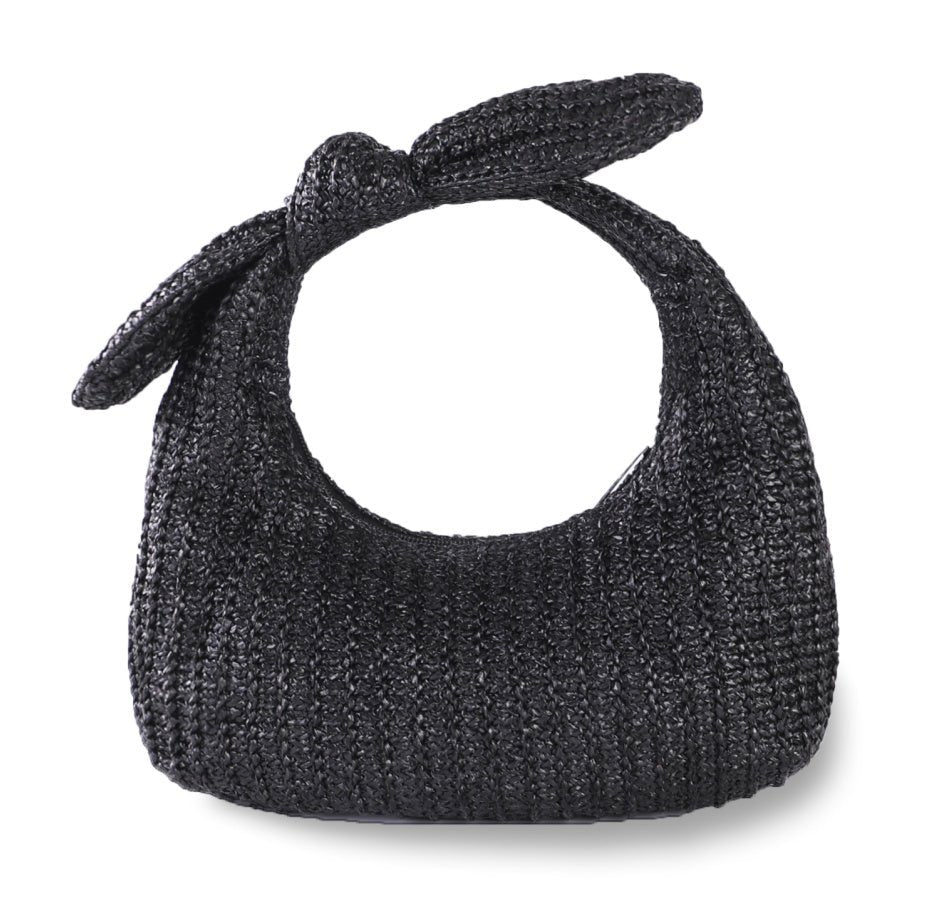 Vacation Style Bow Straw Handbag Clutch Black