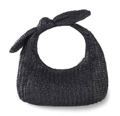 Vacation Style Bow Straw Handbag Clutch Black