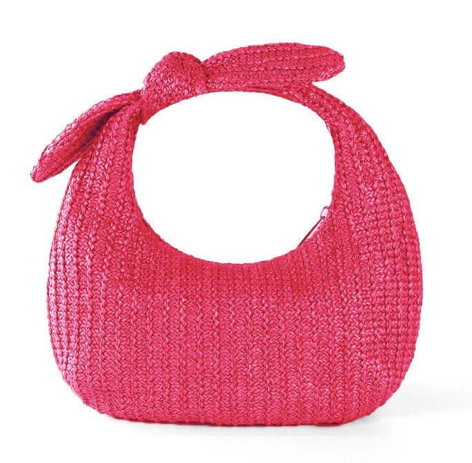 Vacation Style Bow Straw Handbag Clutch Rose Red