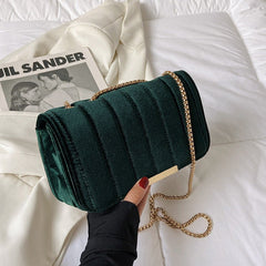 Velvet Chain Crossbody Clutch - One Shoulder Handbag Green