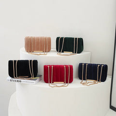 Velvet Chain Crossbody Clutch - One Shoulder Handbag Blue